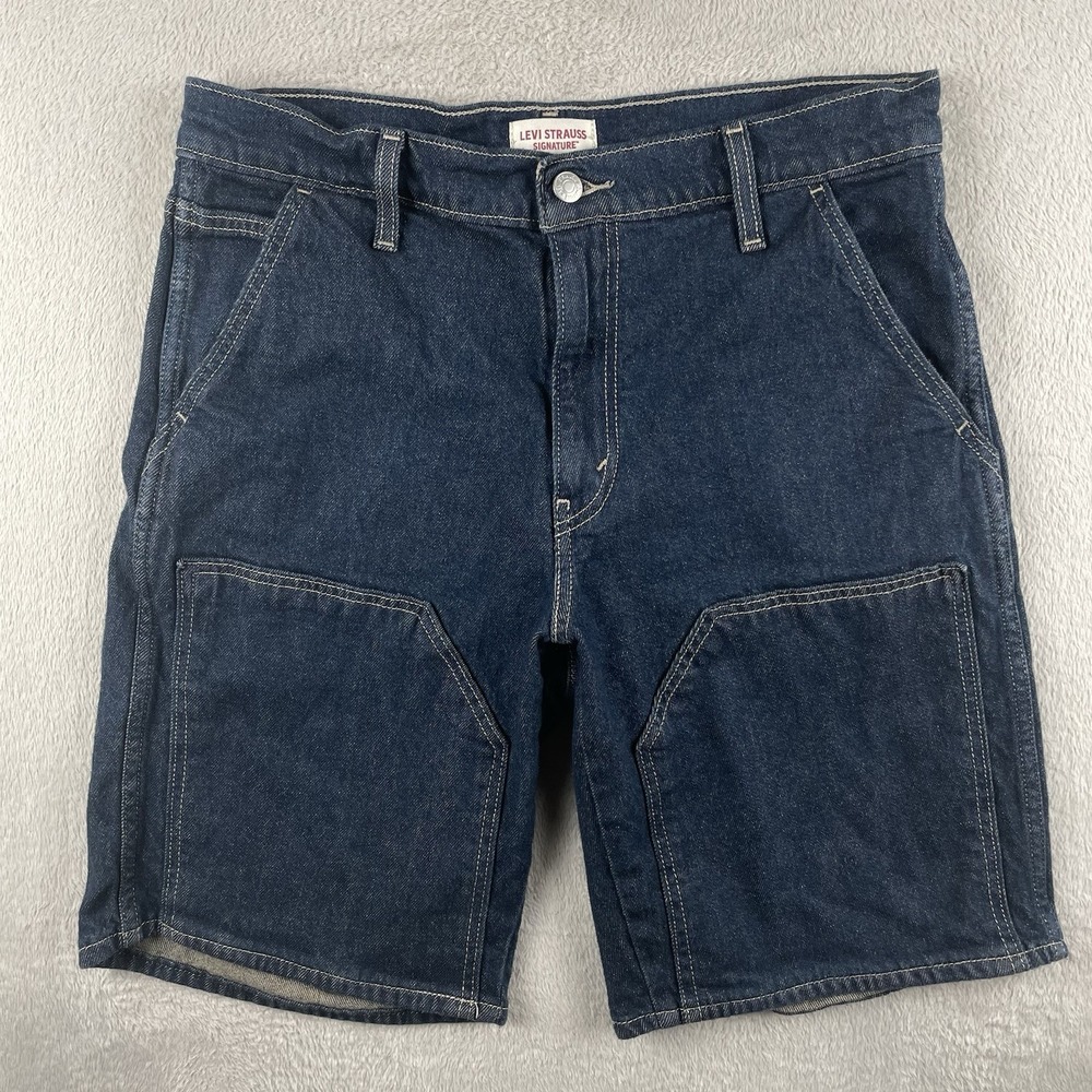 Levi Double Knee Jean Shorts Jorts Mens Size 32 Dark Wash Blue Skater Y2K 10"